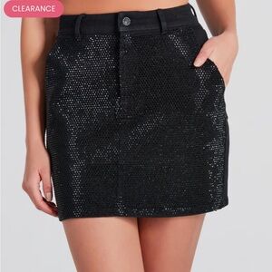 Go All Out Rhinestone Denim Mini Skirt
